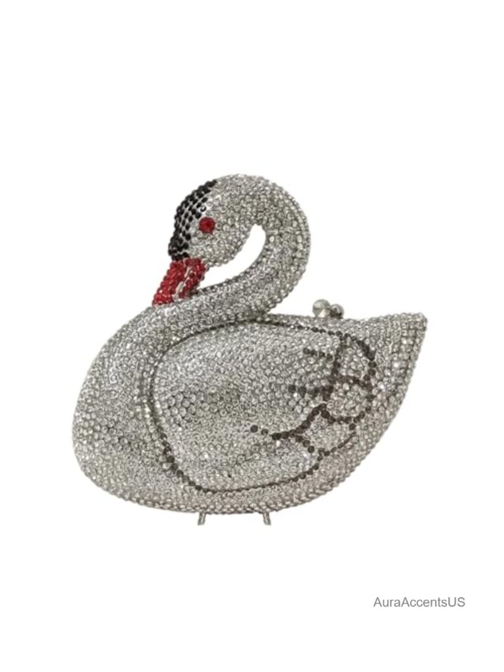 Crystal Swan Clutch Evening Bag Rhinestone Minaudiere with Detachable Chains